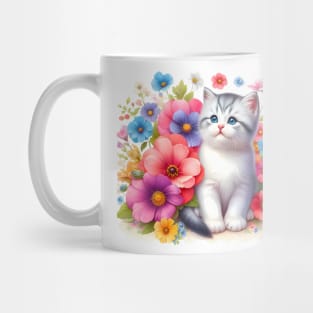 A cat decorated with beautiful colorful flowers. Mug